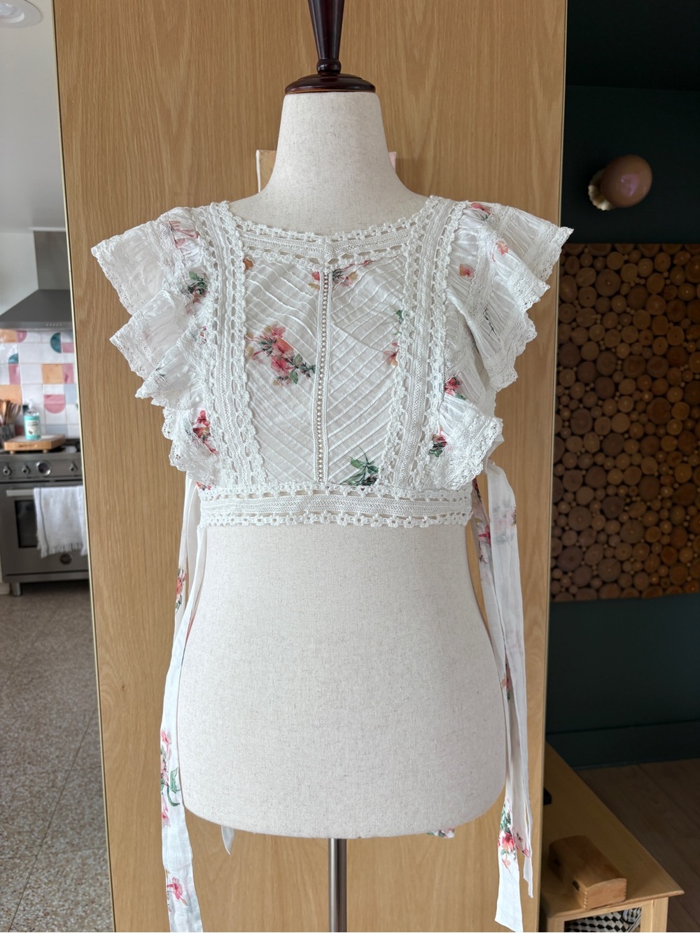 Zimmermann White Floral Lace-Trim Crop Top